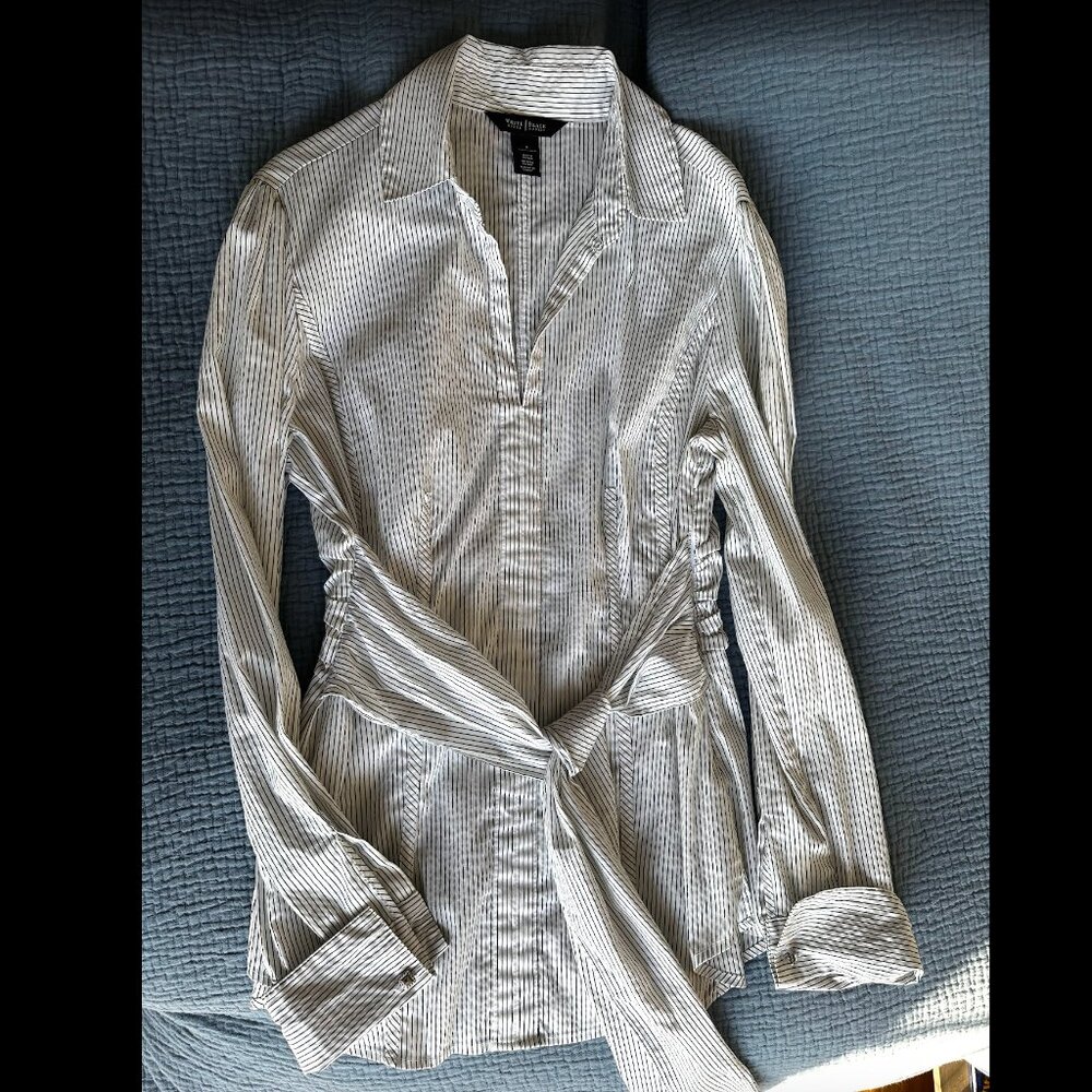 White House Black Market Women’s White Pinstriped Tunic Shirt